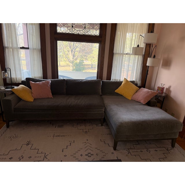 Modern Restoration Hardware Cloud Sectional With Chaise – Gray Performance Velvet – Down Filled For Sale - Image 3 of 4