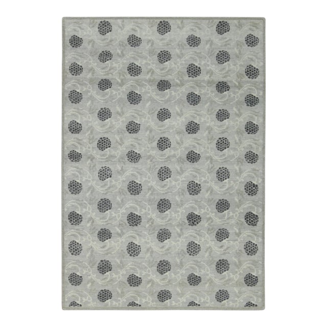 Contemporary Block Print Floral Wool Runner by Rug & Kilim, India For Sale