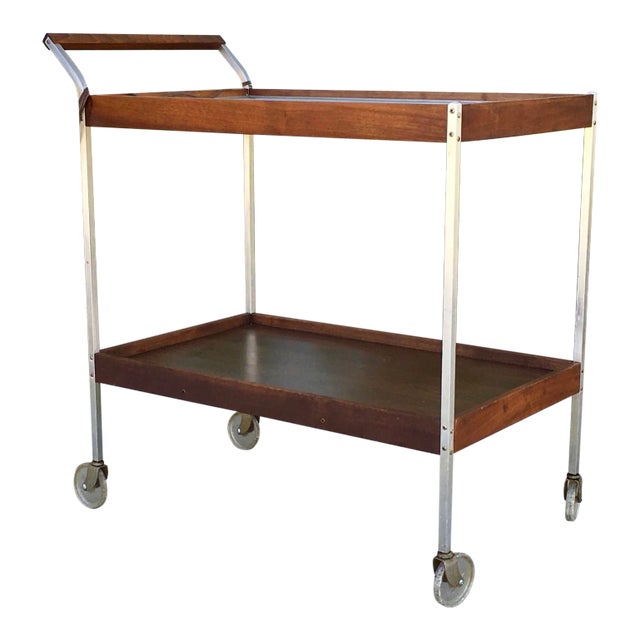 1960s Mid-Century Teak Serving Bar Cart For Sale