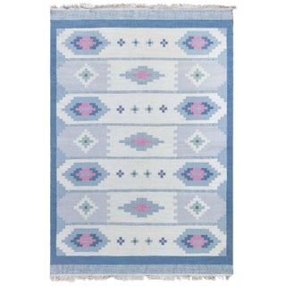 Doris Leslie Blau Vintage Scandinavian Geometric Light Gray Flatweave Wool Rug For Sale