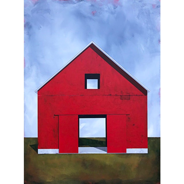 Summer Air by Justin Wheatley | Acrylic on panel Red barn under a blue sky. For Sale