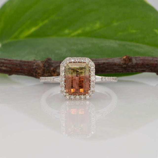 2020s 1.8Ct Bi-Color Tourmaline Ring With Earth-Mined Diamond Accents: Solid 14k Gold, Size 6.75 For Sale - Image 5 of 9