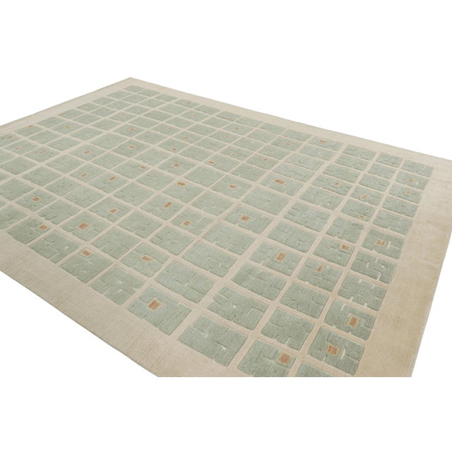 2010s Rug & Kilim’s French Art Deco Style Rug With Light Green Geometric Patterns For Sale - Image 5 of 7