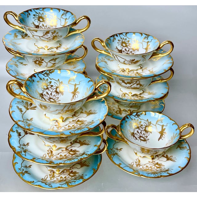 Late 19th Century Gilded English Soup/Dessert Cups & Saucers - Set of 11 For Sale - Image 11 of 11