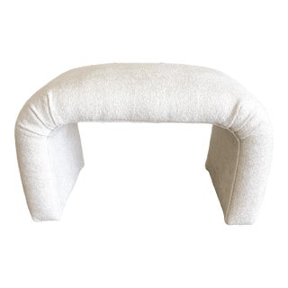 1980s Vintage Postmodern Off White Boucle Fabric Waterfall Bench MCM Retro For Sale