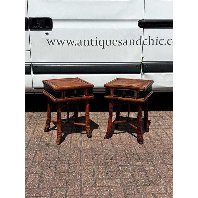 Bamboo Bedside Tables with Drawer, Set of 2 For Sale - Image 10 of 11