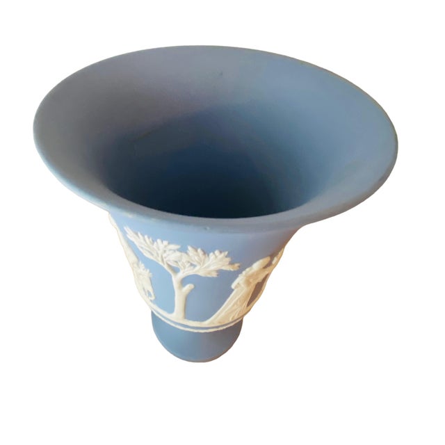 Vintage Wedgwood Blue Jasperware Vase with Sacrifice White Classicsl Figures For Sale - Image 9 of 12
