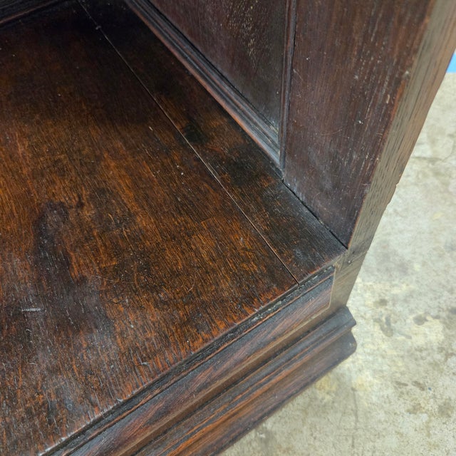 Oak Antique Jacobean Style Walnut Buffet With Ornate Carved Legs, Drawers, & Open Shelving For Sale - Image 18 of 18