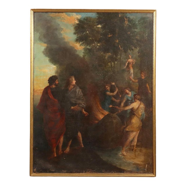 The Nymphs Burning Telemachus Ship, 17th Century, Oil Painting on Canvas, Framed For Sale