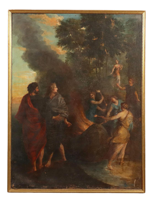 The Nymphs Burning Telemachus Ship, 17th Century, Oil Painting on Canvas, Framed