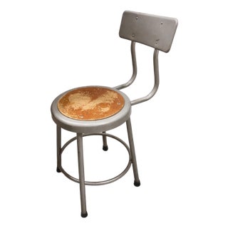 1920s Industrial Metal Stool With Original Patina | Studio / Workshop Seating For Sale