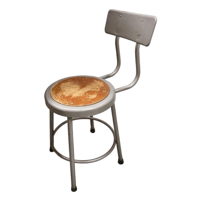 1920s Industrial Metal Stool With Original Patina | Studio / Workshop Seating For Sale