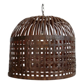 Rustic Vintage Industrial Iron Basket Cage Pendant Light For Sale