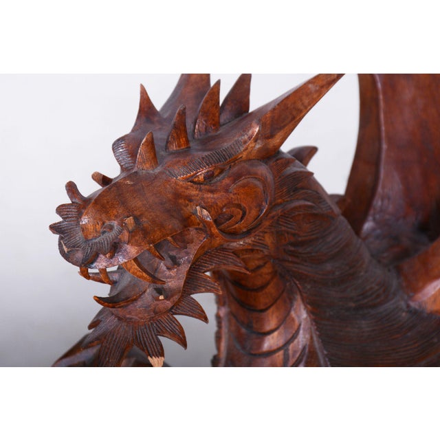 Original Asian Dragon Statue in Lacquered Wood, 1930s For Sale - Image 4 of 11