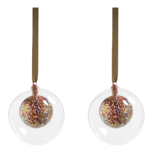2-Piece Double Glass Sequin Ball Ornament Set, 6"
