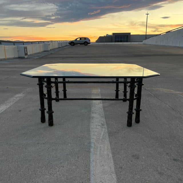 High quality coffee table after Diego Giacometti in cast aluminum patinated bronze finish thick octagonal European glass...