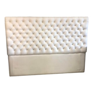 1990s King Size Leather Tufted Headboard For Sale