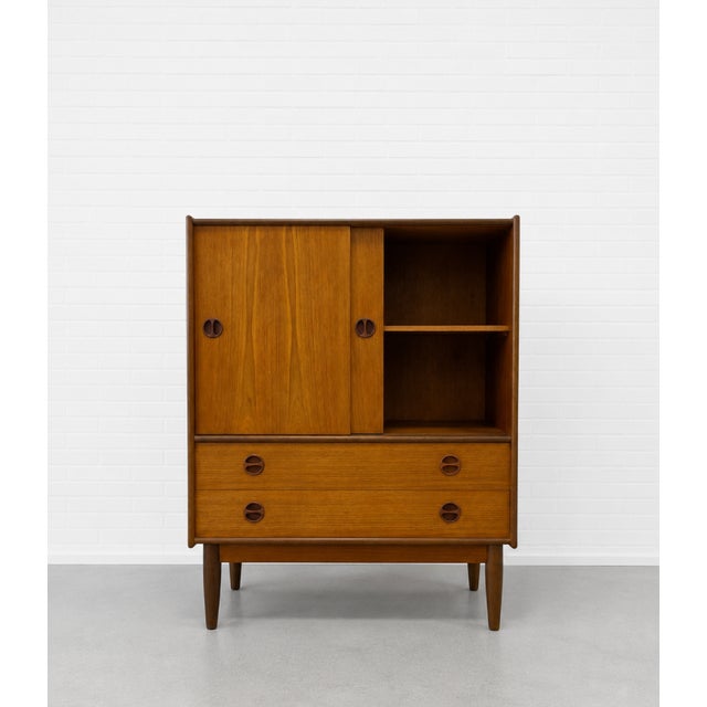 Wood Mid Century Modern Teak Cabinet / Danish Modern Armoire / Sliding Door Highboy Dresser / Vintage Scandinavian Storage Cabinet, C. 1960’s For Sale - Image 7 of 15