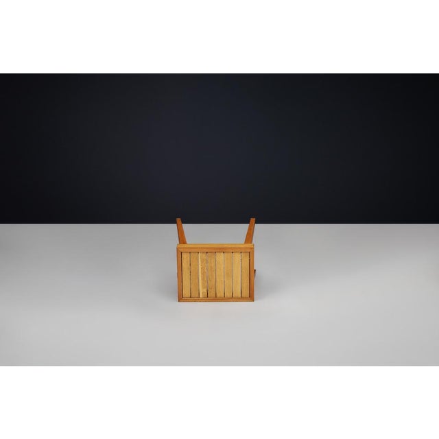 1960s Mid-Century Modern Slatted Elmwood Stool, France, 1960 For Sale - Image 5 of 12