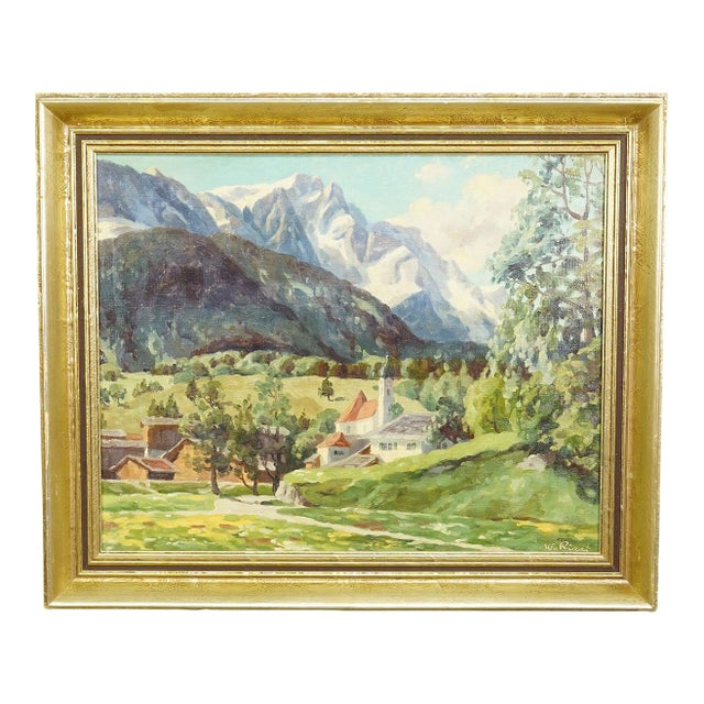 Alpine Landscape Oil Painting With Tyrolean Mountain Village For Sale