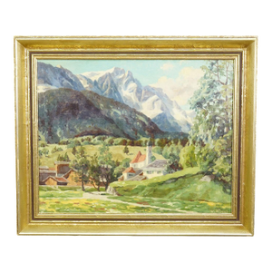 Alpine Landscape Oil Painting With Tyrolean Mountain Village