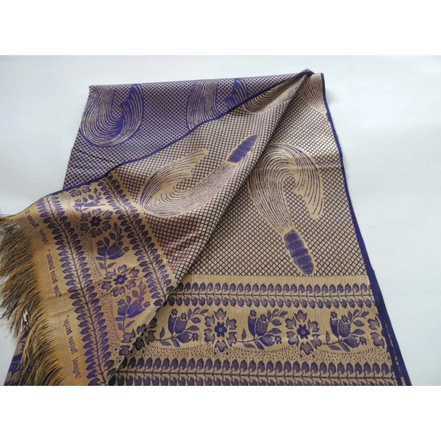 Purple and Gold Silk Throw with Fringes For Sale - Image 4 of 8