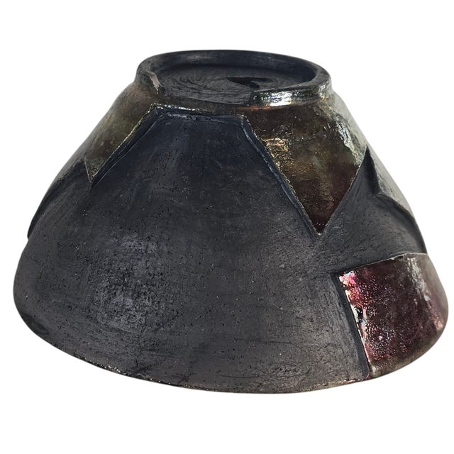 Purple Vintage Studio Art Pottery – Iridescent Green & Purple Modern Deco Bowl, Signed 6.5” For Sale - Image 8 of 9