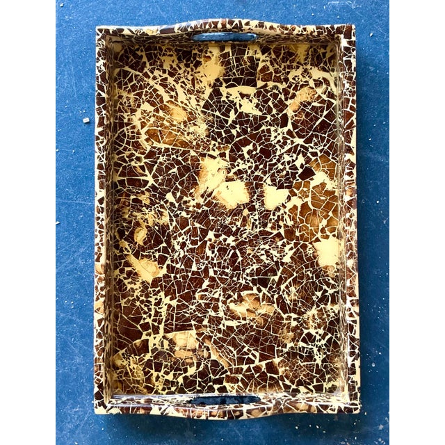 Wood Vintage Boho Lacquered Coconut Shell Tray For Sale - Image 7 of 9