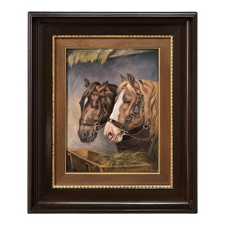 Antique Framed Limoges Porcelain by Camille Faure (1874-1956) 'Stablemates' For Sale