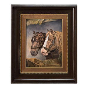 Antique Framed Limoges Porcelain by Camille Faure (1874-1956) 'Stablemates'