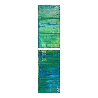 Rebecca Koury Original "Ocean Dreams" Teal Emerald Diptych Contemporary Abstract Painting, Acrylic on Canvas, Carmel California Art, 2019 For Sale