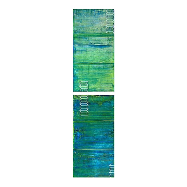 Rebecca Koury Original "Ocean Dreams" Teal Emerald Diptych Contemporary Abstract Painting, Acrylic on Canvas, Carmel California Art, 2019 For Sale