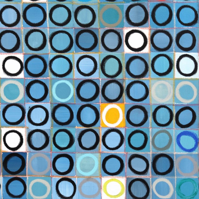 484 Circles v.2 - Large Abstract Original Contemporary Blue Geometric Acrylic and Oil Pastel Painting For Sale - Image 4 of 9