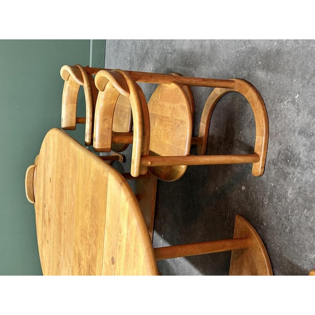 Wood Brutalist Sculptured Chairs and Alder Wood Table by Team, Set of 7 For Sale - Image 7 of 16