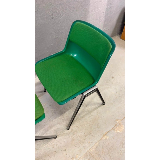 Metal Mid-Century Modern Green Plastic Conference Chairs in Chrome Frame, Italy, 1985, Set of 2 For Sale - Image 7 of 11