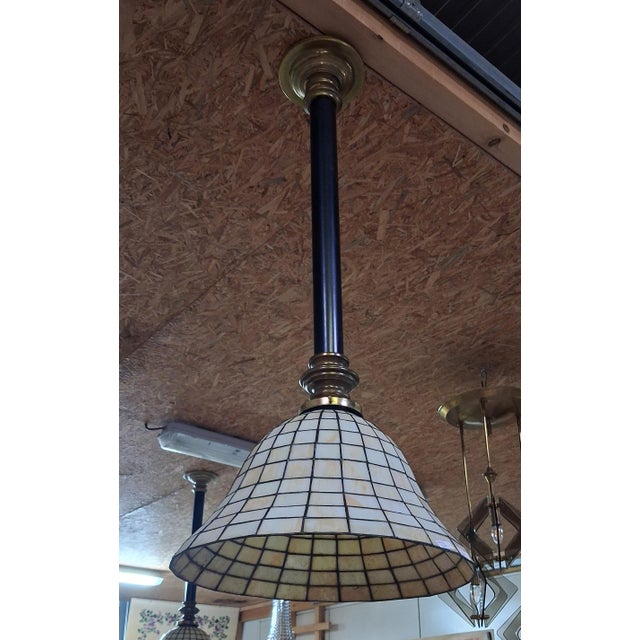 20th Century Tiffany Stained Glass Pendant Lights, 1950s, Set of 2 For Sale - Image 3 of 8