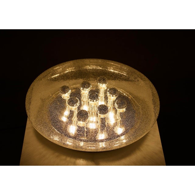 Silver Large Round Ceiling Light in Bubbled Blown Glass, 1970s For Sale - Image 8 of 9