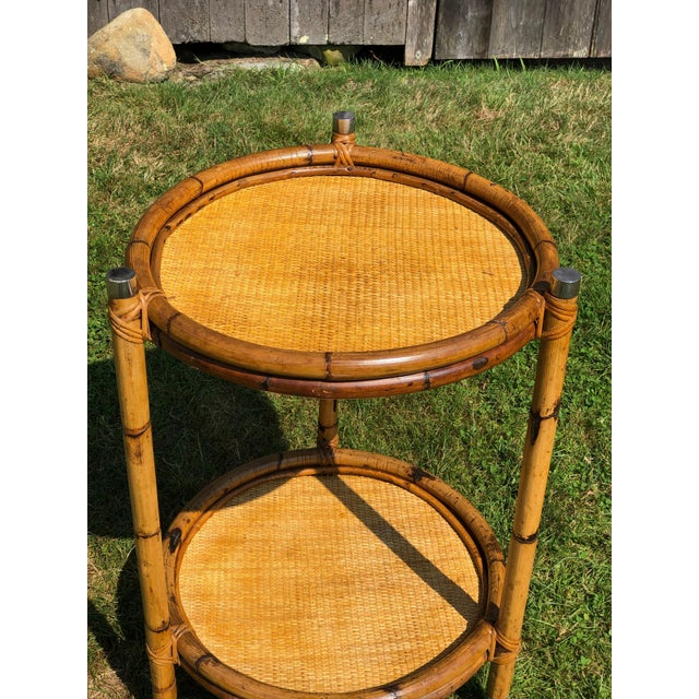Wood Vintage Circular Rattan Bar Cart For Sale - Image 7 of 7