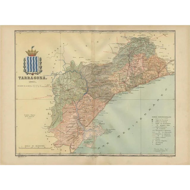 Catalonian Cartographic Depiction of Tarragona Province, 1901 For Sale - Image 10 of 10