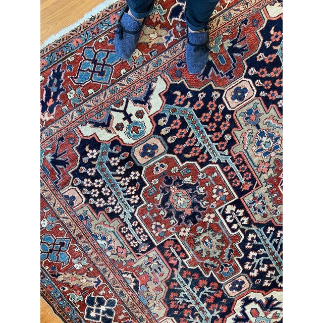 1920s Antique Persian Heriz DREAM in Rare Lattice Design Rug 9.2 x 11.6 For Sale - Image 5 of 11