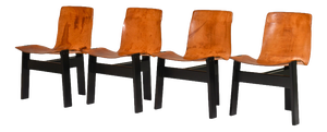 Cognac Leather Tre 3 Dining Chairs by Angelo Mangiarotti for Skipper, 1978, Set of 4