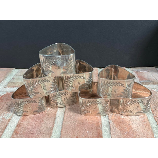 Antique Victorian Era Silver Plate Engraved Napkin Rings With Original Box For Sale - Image 4 of 10