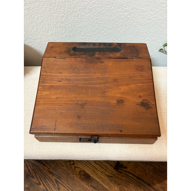 Brown Antique Victorian Solid Walnut Lap Desk Writing Slope With Original Lock, C. 1870–1900 For Sale - Image 8 of 12