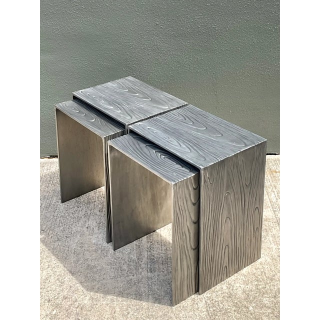 Vintage Wood Grain Metal Nesting Tables - Set of 4 For Sale - Image 4 of 12