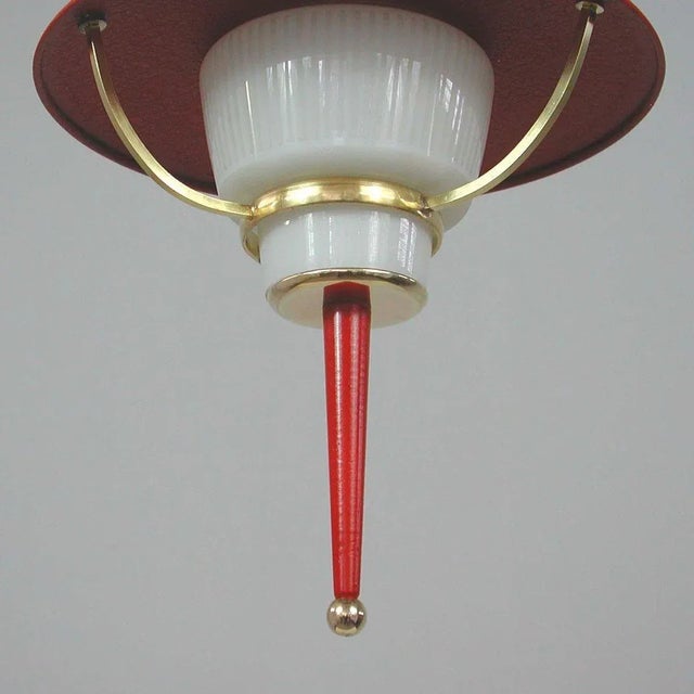 Italian Red Lantern in Milk Glass & Brass, 1950s For Sale - Image 16 of 17