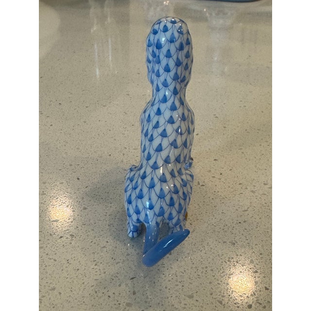 1960s Classic Sapphire Blue Fishnet Pattern Herend Hand Painted Sitting Dog Domestic Animal Figurine W/ 22k Gold Accents For Sale - Image 5 of 11