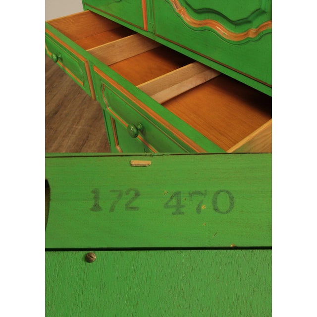 French Louis XV Style Custom Green Painted Large Armoires - A Pair For Sale - Image 12 of 13