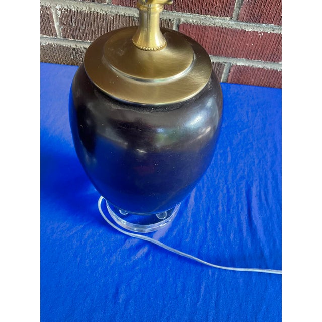 Early 20th Century Pair Antique Japanese Bronze Vase Lamps With Lucite Bases For Sale - Image 10 of 10