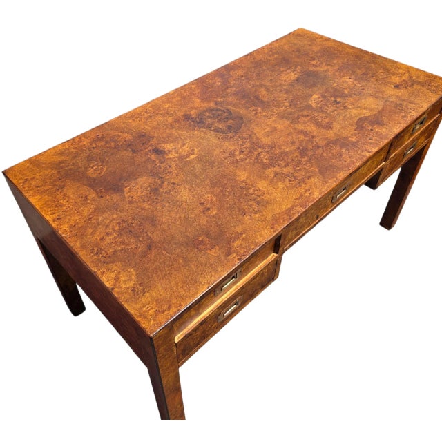 Early 20th Century Vintage Burlwood Campaign Style Writing Desk For Sale - Image 5 of 11