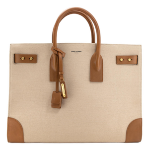 Saint Laurent Sac De Jour Natural Canvas Brown Leather Tote Bag